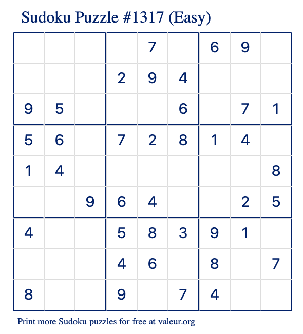 Free Printable Easy Sudoku Puzzle number 1317