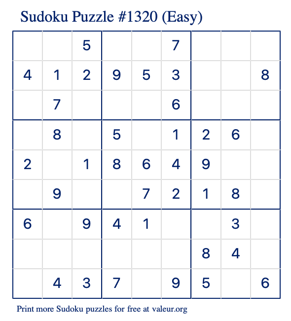 Free Printable Easy Sudoku Puzzle number 1320