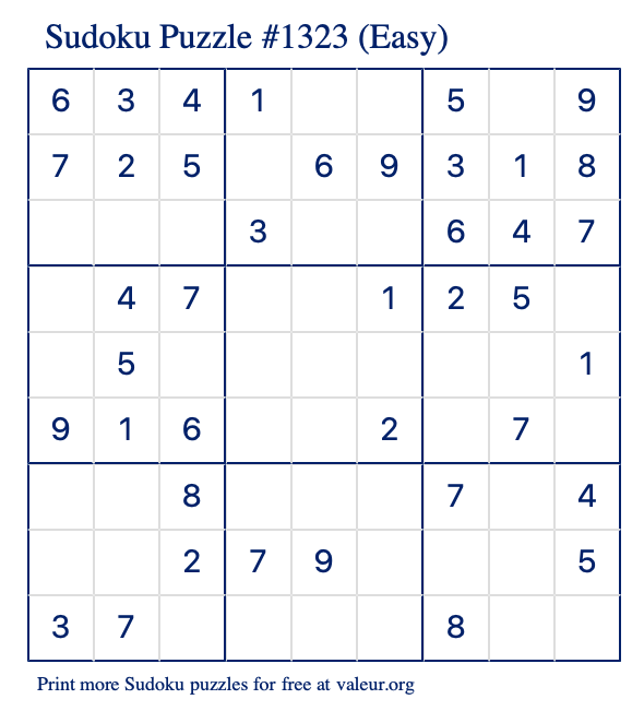 Free Printable Easy Sudoku Puzzle number 1323