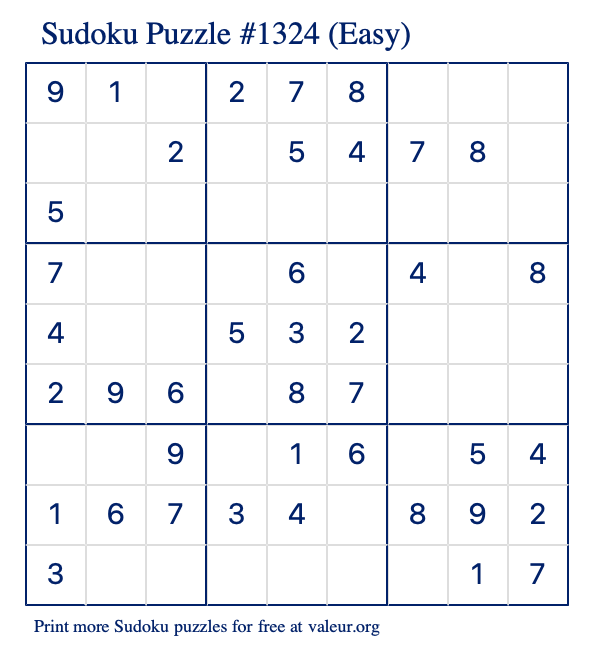 Free Printable Easy Sudoku Puzzle number 1324