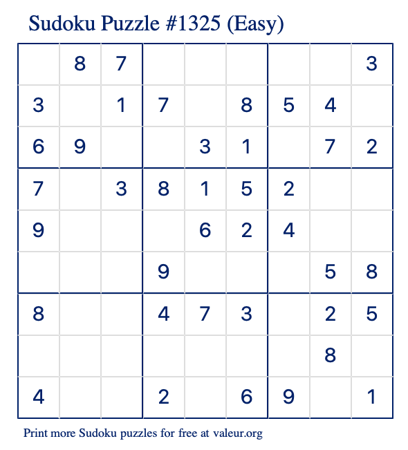 Free Printable Easy Sudoku Puzzle number 1325