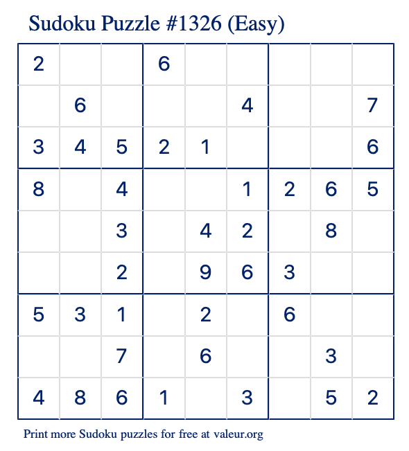 Free Printable Easy Sudoku Puzzle number 1326