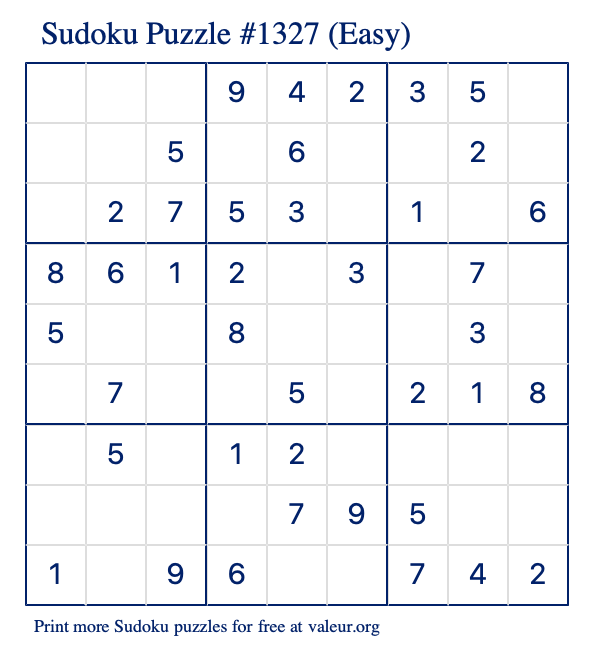 Free Printable Easy Sudoku Puzzle number 1327