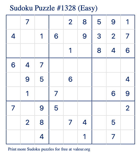 Free Printable Easy Sudoku Puzzle number 1328