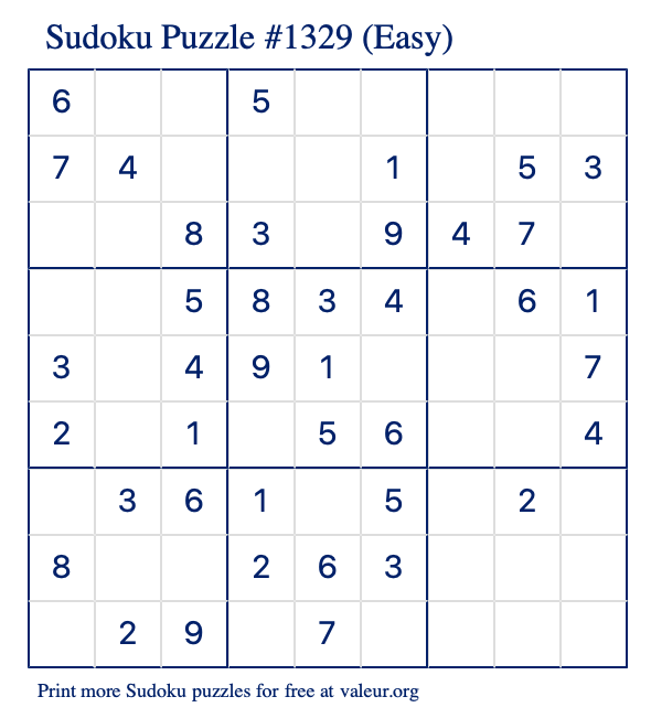 Free Printable Easy Sudoku Puzzle number 1329