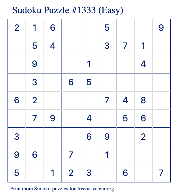 Free Printable Easy Sudoku Puzzle number 1333