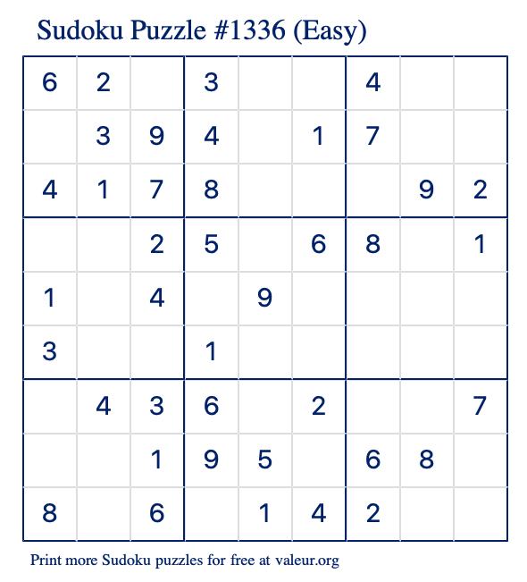 Free Printable Easy Sudoku Puzzle number 1336