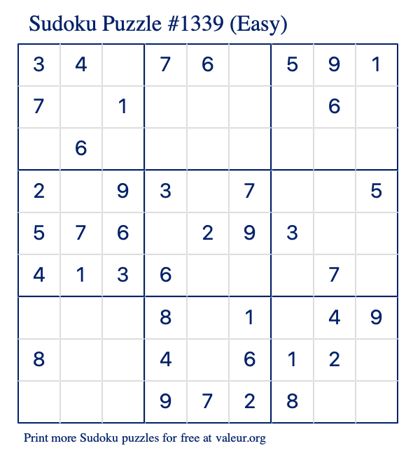Sudoku #1339 and #1340 (Easy) - Free Printable Puzzles