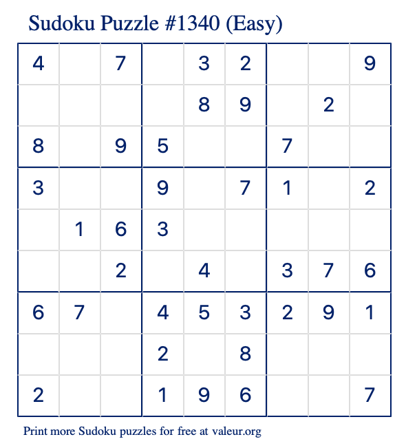 Free Printable Easy Sudoku Puzzle number 1340