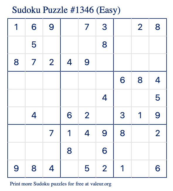 Free Printable Easy Sudoku Puzzle number 1346