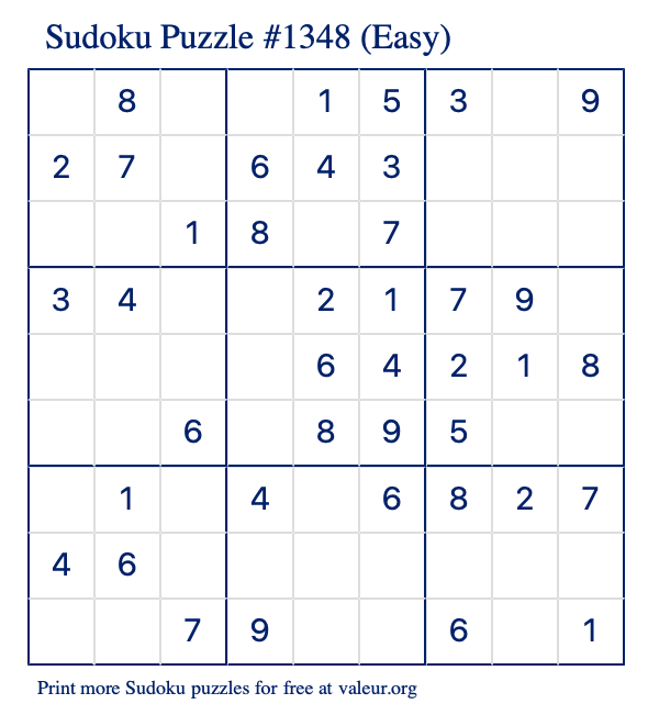 Free Printable Easy Sudoku Puzzle number 1348