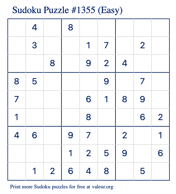 Free Printable Easy Sudoku Puzzle number 1355