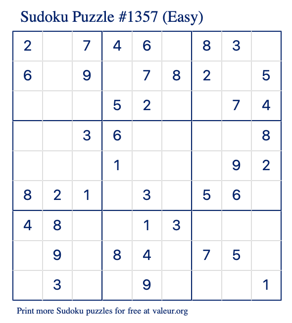 Free Printable Easy Sudoku Puzzle number 1357