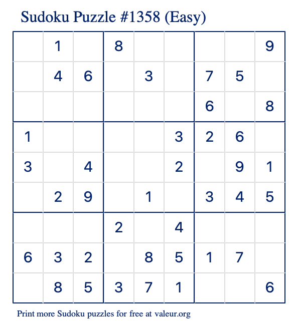 Free Printable Easy Sudoku Puzzle number 1358