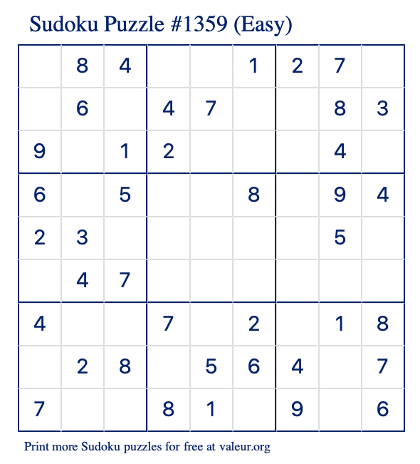 Free Printable Easy Sudoku Puzzle number 1359