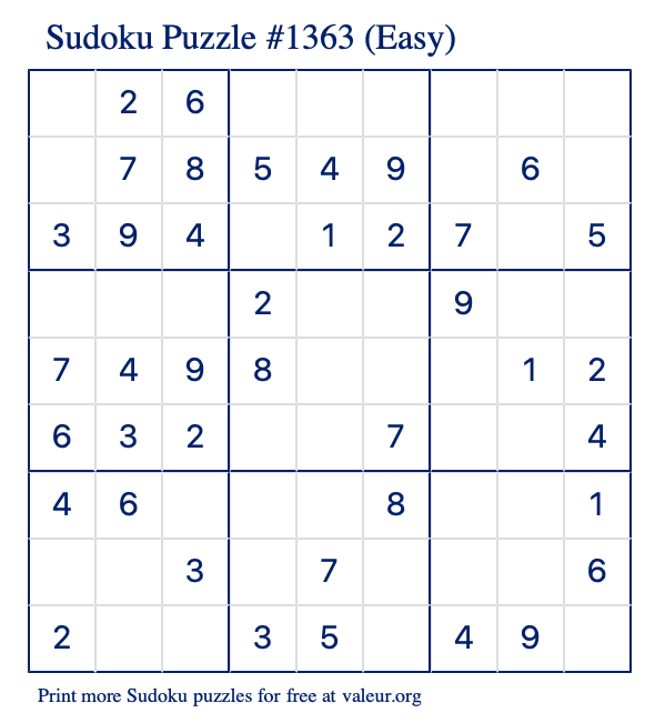 Free Printable Easy Sudoku Puzzle number 1363