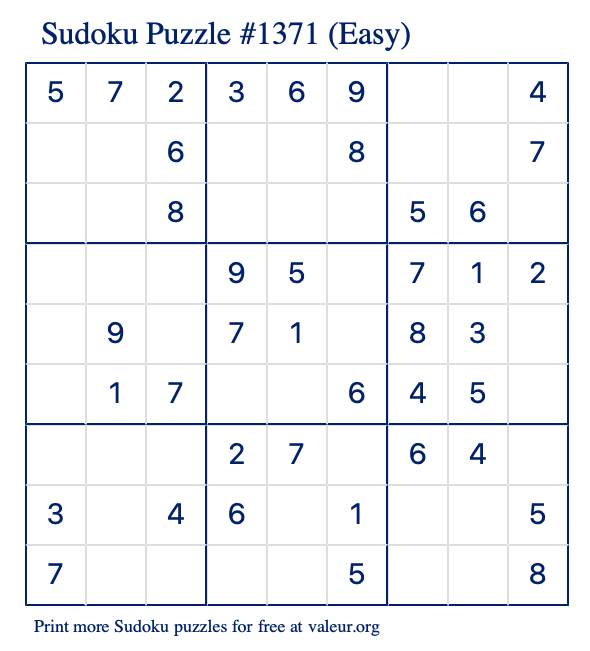 Free Printable Easy Sudoku Puzzle number 1371