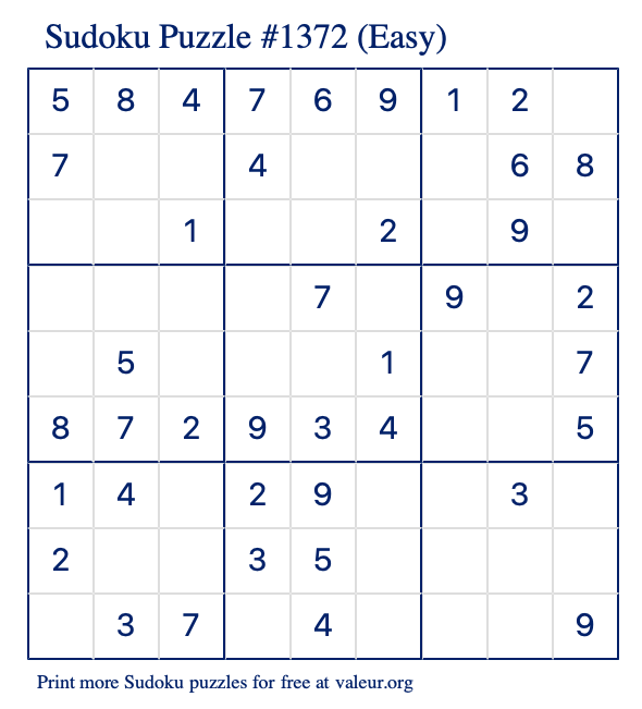 Free Printable Easy Sudoku Puzzle number 1372