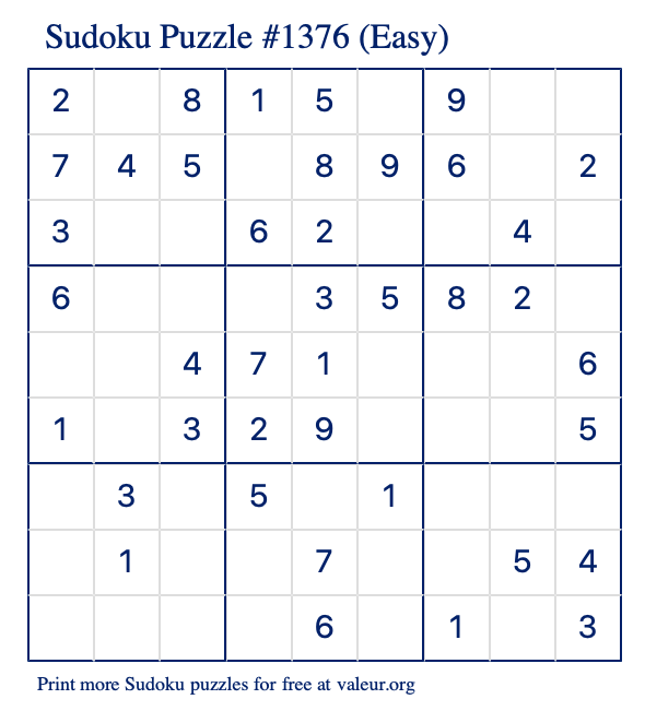 Free Printable Easy Sudoku Puzzle number 1376