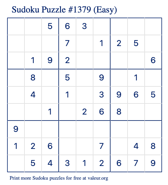 Free Printable Easy Sudoku Puzzle number 1379