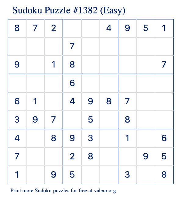 Free Printable Easy Sudoku Puzzle number 1382