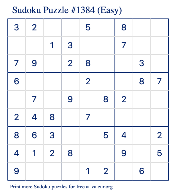 Free Printable Easy Sudoku Puzzle number 1384