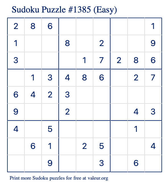 Free Printable Easy Sudoku Puzzle number 1385