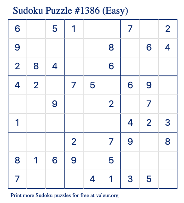 Free Printable Easy Sudoku Puzzle number 1386