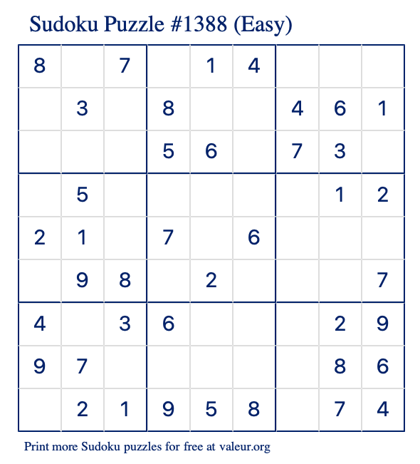 Free Printable Easy Sudoku Puzzle number 1388