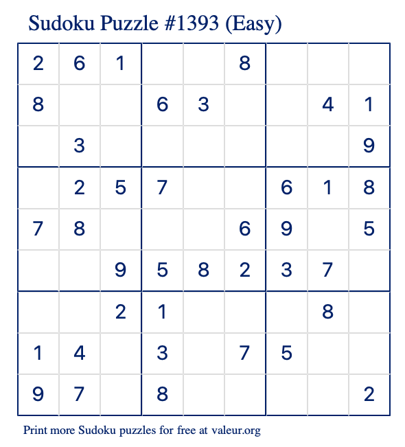 Free Printable Easy Sudoku Puzzle number 1393