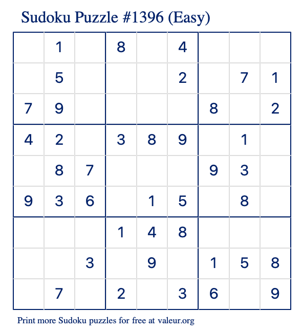 Free Printable Easy Sudoku Puzzle number 1396