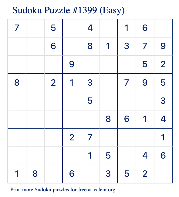 Free Printable Easy Sudoku Puzzle number 1399