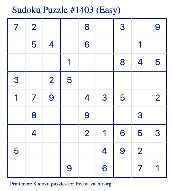 Free Printable Easy Sudoku Puzzle number 1403