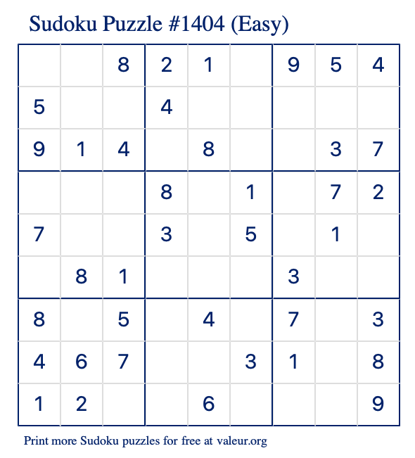 Free Printable Easy Sudoku Puzzle number 1404