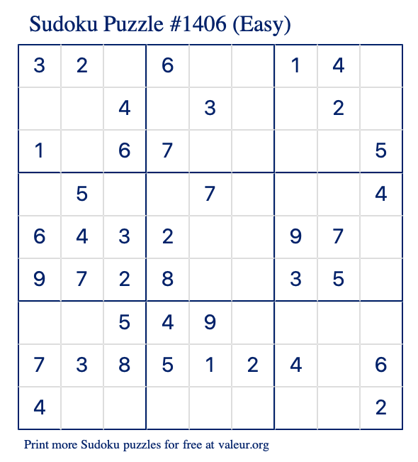 Free Printable Easy Sudoku Puzzle number 1406