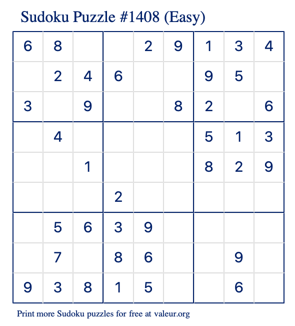 Free Printable Easy Sudoku Puzzle number 1408