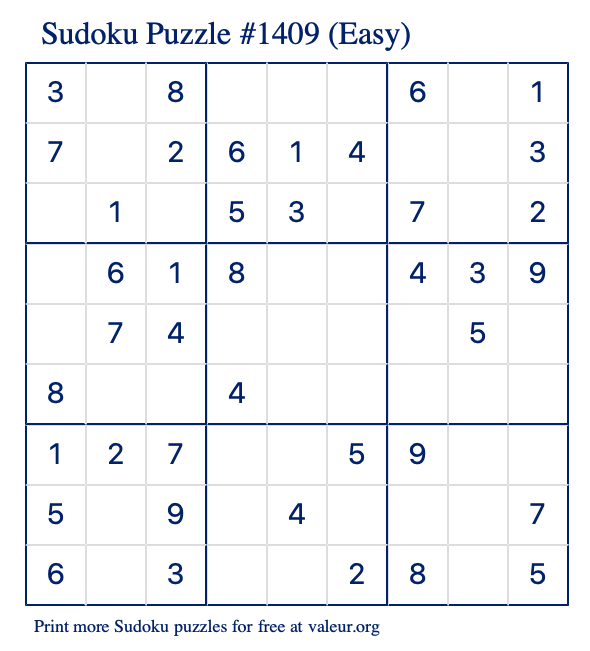 Free Printable Easy Sudoku Puzzle number 1409