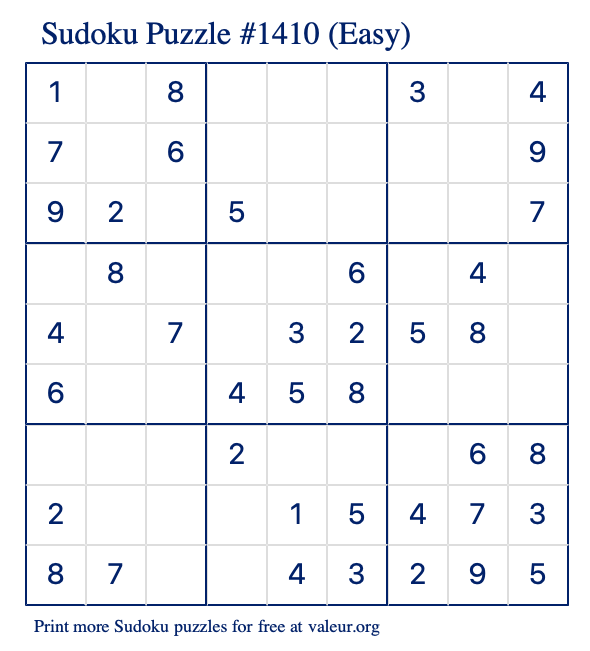 Free Printable Easy Sudoku Puzzle number 1410