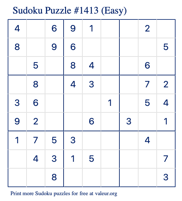 Free Printable Easy Sudoku Puzzle number 1413