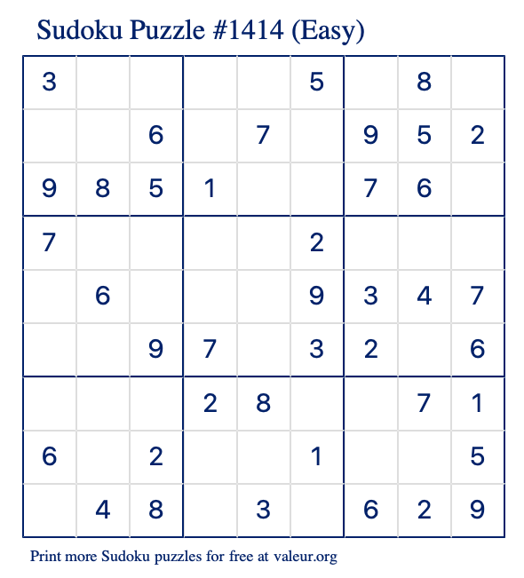 Free Printable Easy Sudoku Puzzle number 1414