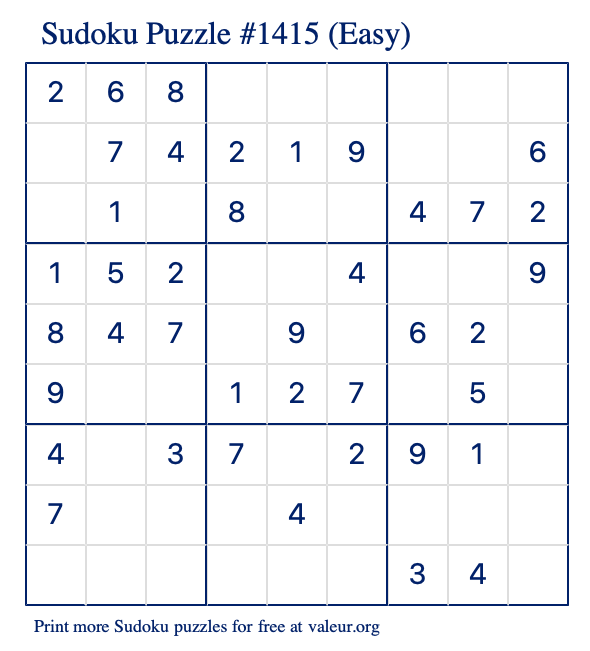 Free Printable Easy Sudoku Puzzle number 1415