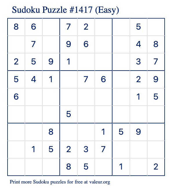 Free Printable Easy Sudoku Puzzle number 1417