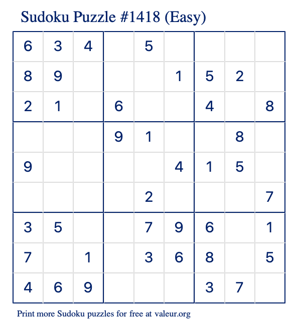 Free Printable Easy Sudoku Puzzle number 1418