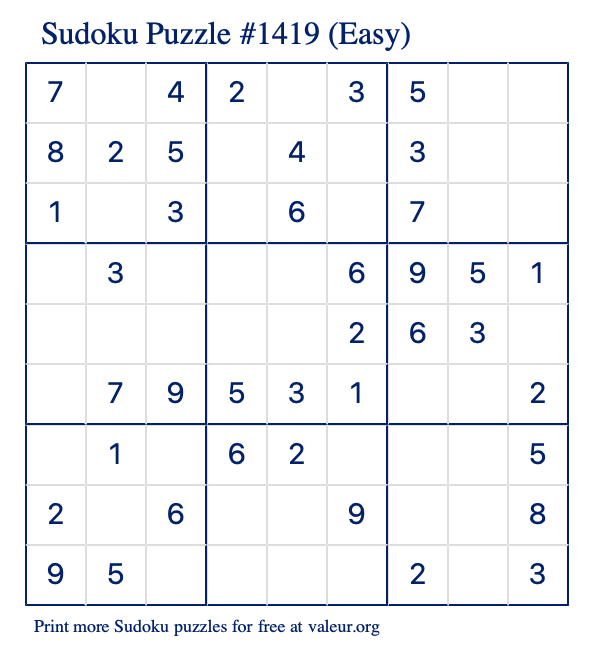 Free Printable Easy Sudoku Puzzle number 1419