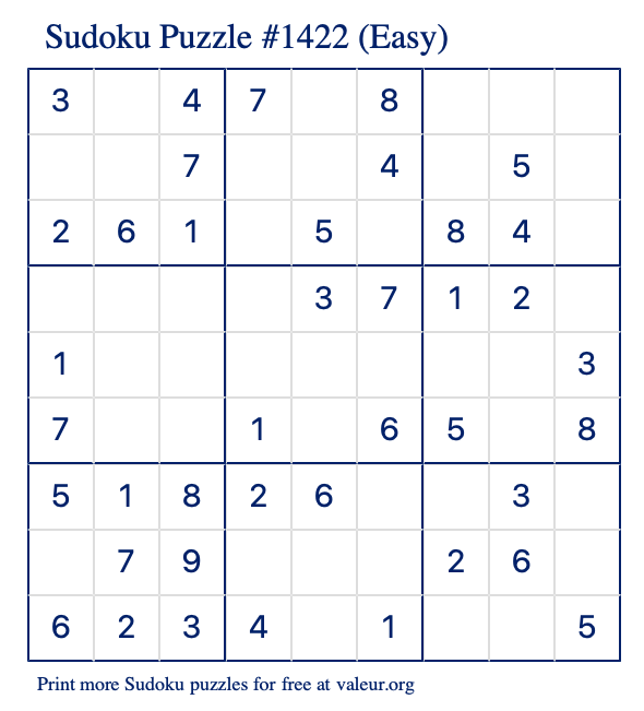 Free Printable Easy Sudoku Puzzle number 1422