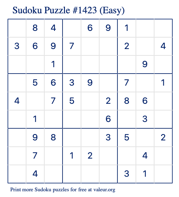 Free Printable Easy Sudoku Puzzle number 1423