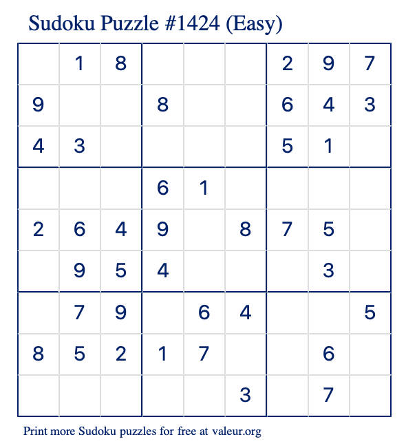 Free Printable Easy Sudoku Puzzle number 1424