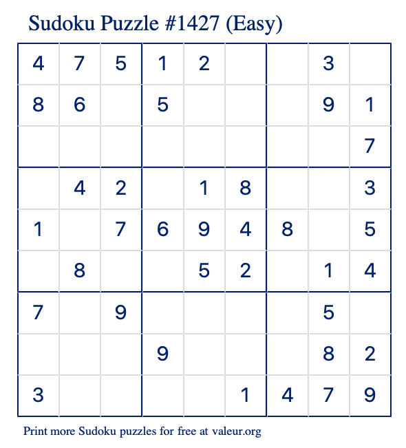 Free Printable Easy Sudoku Puzzle number 1427