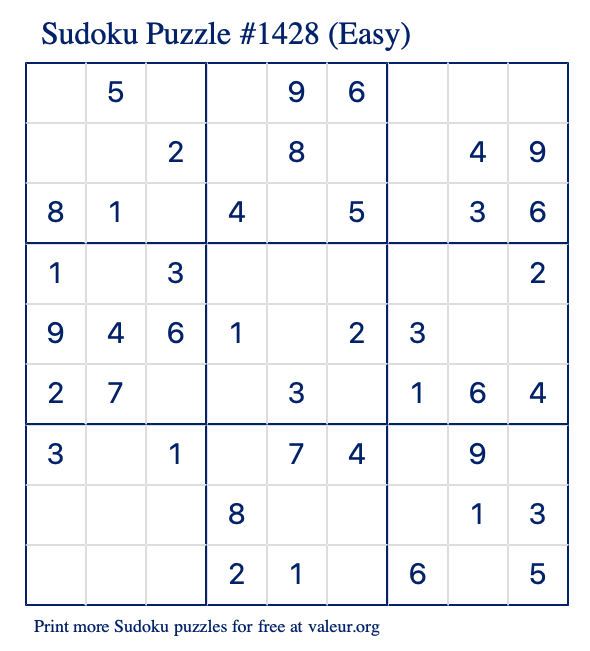 Free Printable Easy Sudoku Puzzle number 1428