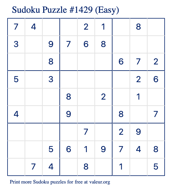 Free Printable Easy Sudoku Puzzle number 1429